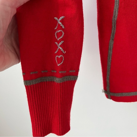 Meister Cabincore Contrast Stitch Embroidered Wool Blend Kiss Me Ski Sweater - Picture 10 of 13